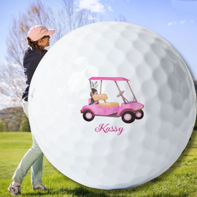 Pink Watercolor Personalized Golf Cart Golf Balls (Creator Uploaded)