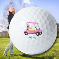 Pink Watercolor Personalized Golf Cart Golf Balls