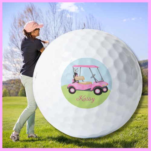 Pink Watercolor Personalized Golf Cart Golf Balls