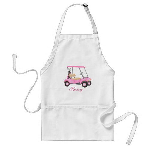 Pink Watercolor Personalized Name Golf Cart  Adult Apron