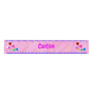 Pink Watercolor Personalized Name Hearts Ruler