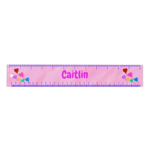 Pink Watercolor Personalized Name Hearts Ruler