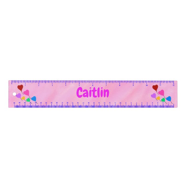 Pink Watercolor Personalized Name Hearts Ruler (Front)