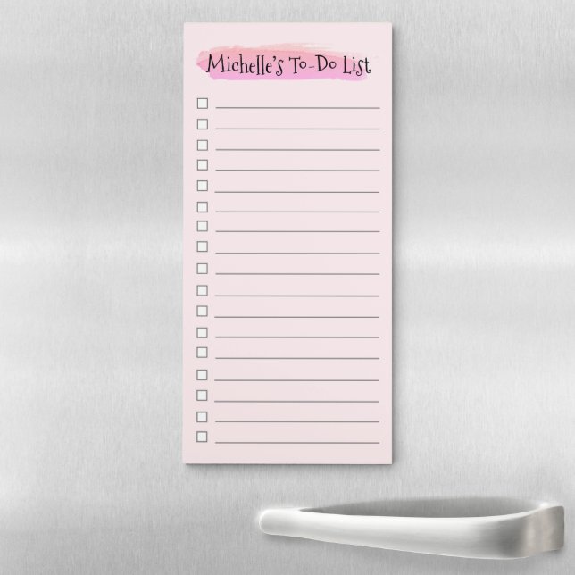 Pink watercolor Personalized to-do list Magnetic Notepad (In Situ)