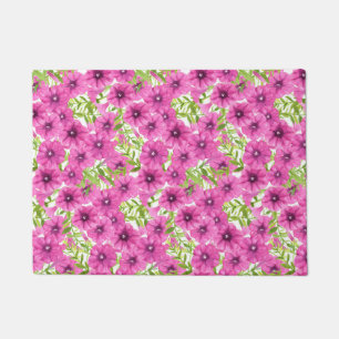 Pink watercolor petunia flower pattern doormat