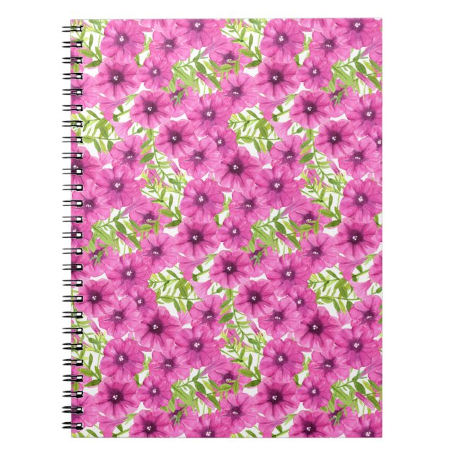 Pink watercolor petunia flower pattern notebook (Front)