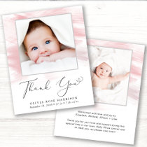 Pink Watercolor Photo Girl Birth Announcement