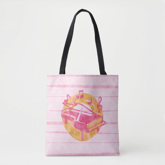 Pink Watercolor Piano and Musical Notes Tote Bag