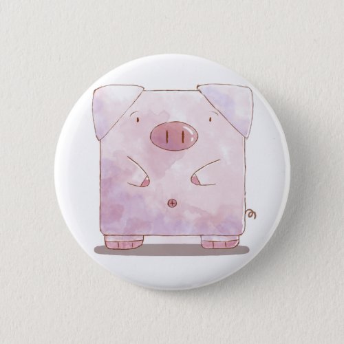 Pink watercolor Pig funny cartoon painted piggy Button