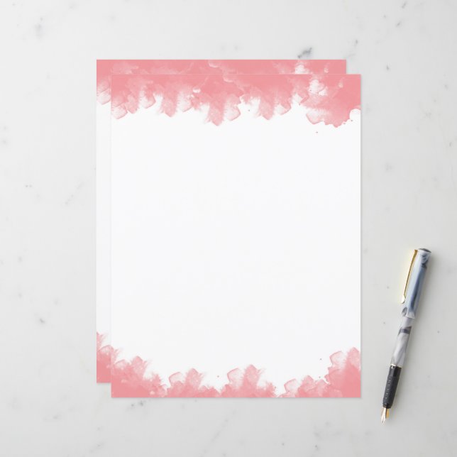 Pink Watercolor plain stationery paper (Front/Back In Situ)