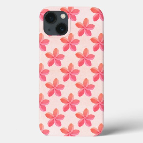 Pink Watercolor Plumeria Floral Pattern iPhone 13 Case