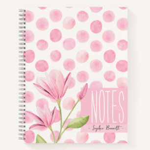 Pink Watercolor Polka Dots & Flowers Notebook