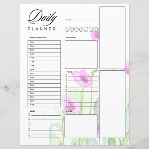 Pink watercolor poppies daily planner