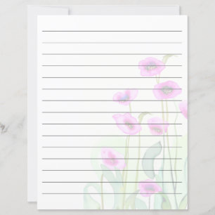 Pink watercolor poppies lined paper