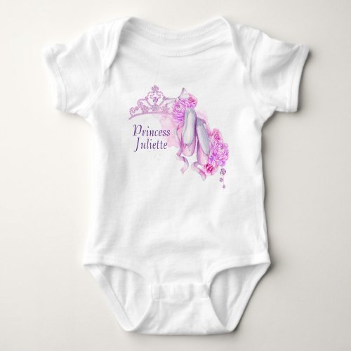 Pink Watercolor Princess Crown and Ballet Slippers Baby Bodysuit