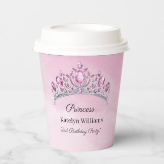 Pink Watercolor Princess Personalized Birthday Paper Cups