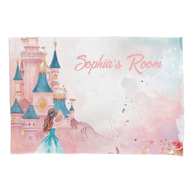 Pink Watercolor Princess Pillow Case (Front)