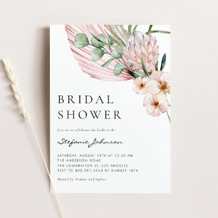 Pink Watercolor Protea Tropical Bridal Shower Invitation