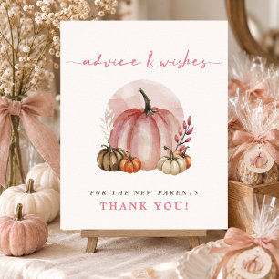 Pink Watercolor Pumpkin Baby Shower Advice Sign