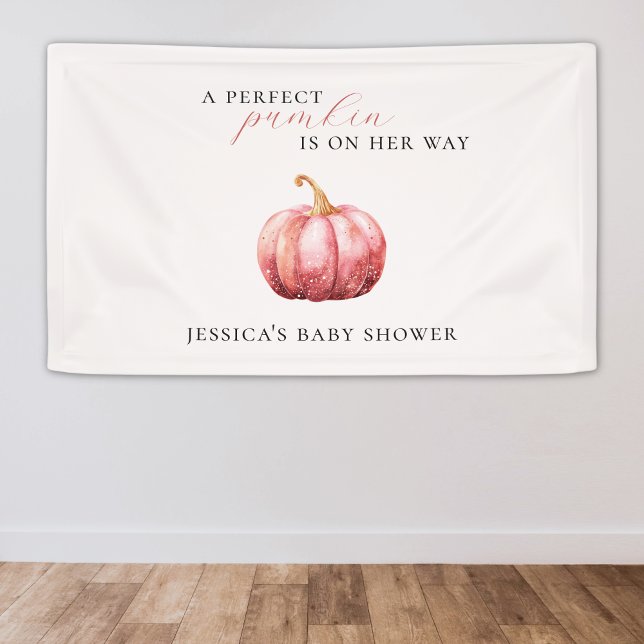 Pink Watercolor Pumpkin Baby Shower Banner (Pink pumpkin baby shower banner)