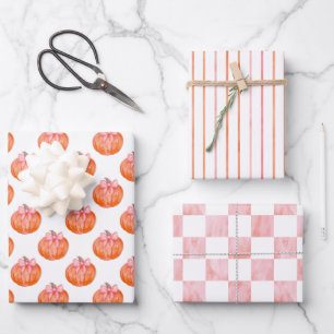 Pink Watercolor Pumpkin Baby Shower Patterns Wrapping Paper Sheets