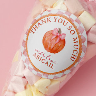 Pink Watercolor Pumpkin Baby Shower Thank You Classic Round Sticker