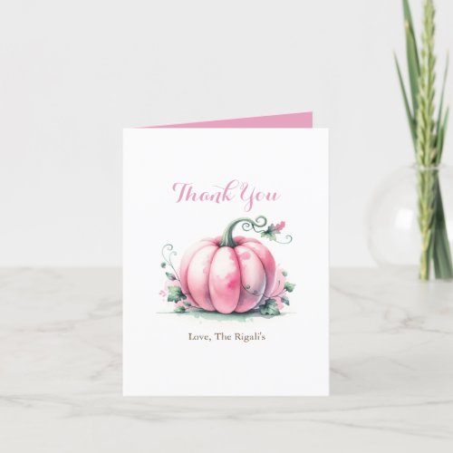 Pink Watercolor Pumpkin Thank You Card