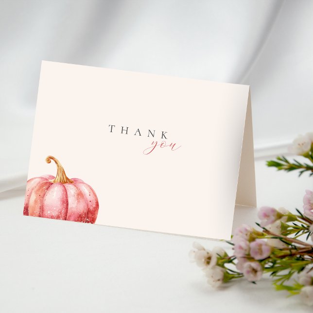 Pink Watercolor Pumpkin Thank You Card (Pumpkin Baby Shower Thank you card.)