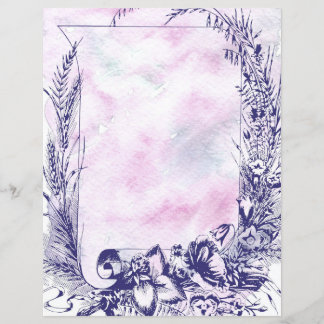 Pink Watercolor Purple Floral Scroll Frame Paper