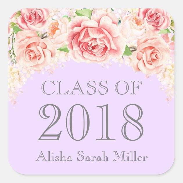 Pink Watercolor Purple Graduation Class Of 2018 Square Sticker
