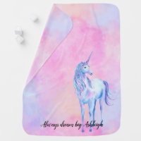 Pink Watercolor Purple Unicorn Baby Blanket