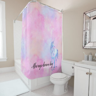 Pink Watercolor Purple Unicorn Shower Curtain