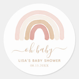 Pink Watercolor Rainbow Baby Shower Classic Round Sticker