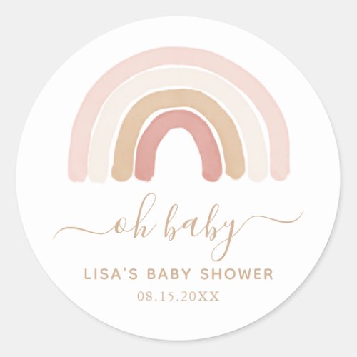 Pink Watercolor Rainbow Baby Shower Classic Round Sticker