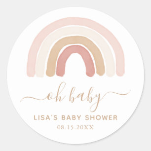 Pink Watercolor Rainbow Baby Shower Classic Round Sticker