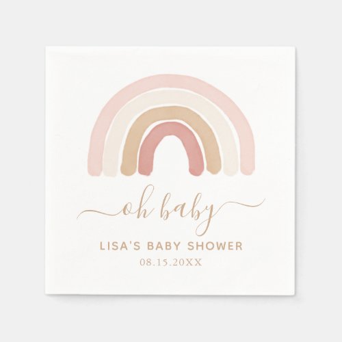 Pink Watercolor Rainbow Baby Shower Napkins