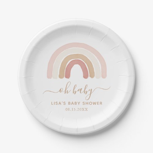 Pink Watercolor Rainbow Baby Shower Paper Plates