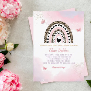 Pink Watercolor Rainbow Butterfly Girl Baby Shower Invitation
