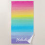 Pink Watercolor Rainbow Stripes Name Modern Style Beach Towel