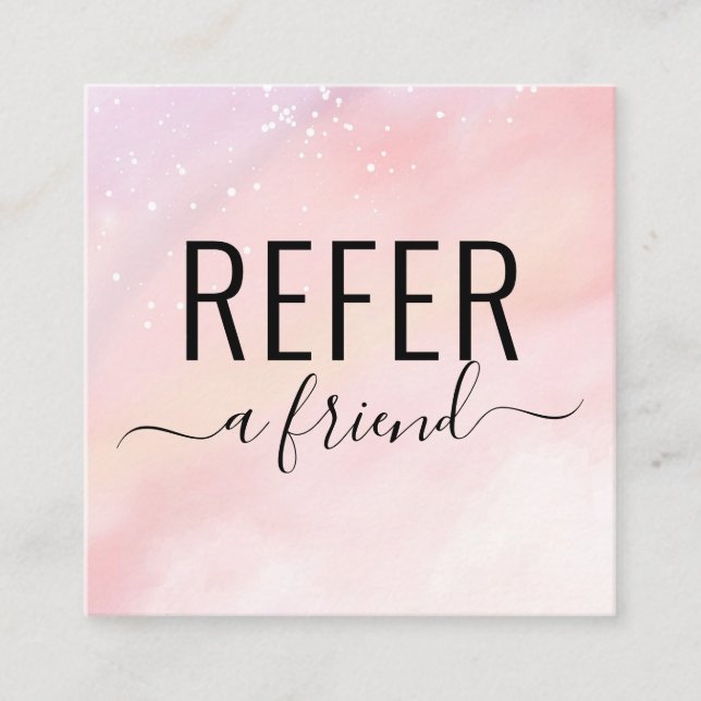 Pink Watercolor Refer A Friend Referral Card (Front)