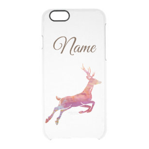 Pink Watercolor Reindeer Custom Name Clear iPhone 6/6S Case