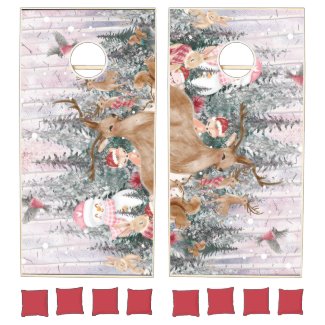 Pink Watercolor Reindeer, Snowman Merry Christmas