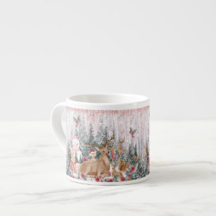 Pink Watercolor Reindeer, Snowman Merry Christmas Espresso Cup