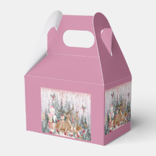 Pink Watercolor Reindeer, Snowman Merry Christmas Favor Boxes