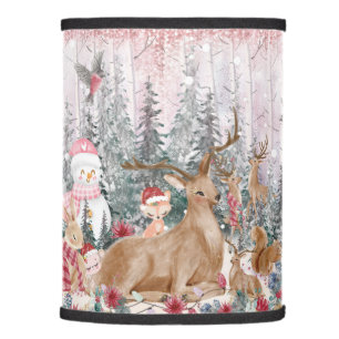 Pink Watercolor Reindeer, Snowman Merry Christmas Lamp Shade