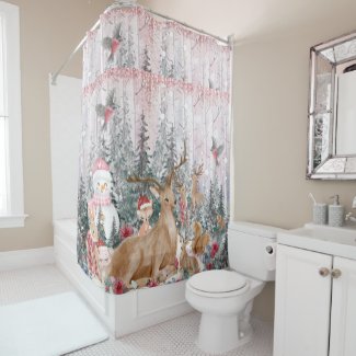 Pink Watercolor Reindeer, Snowman Merry Christmas