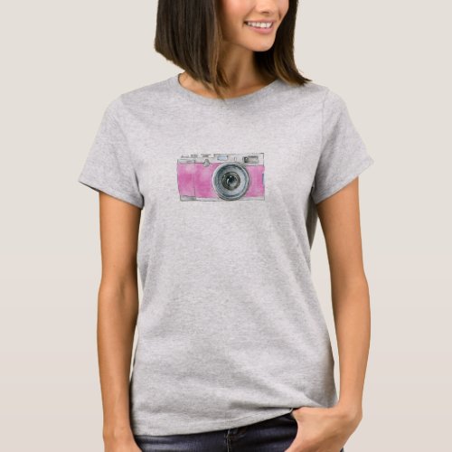 Pink Watercolor Retro Camera Photographer Logo T_Shirt