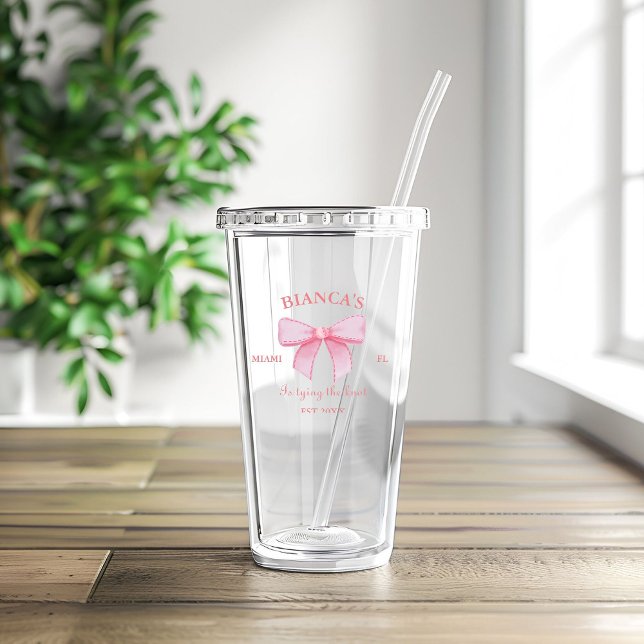Pink Watercolor Ribbon Blush Bachelorette party Acrylic Tumbler (Creator Uploaded)