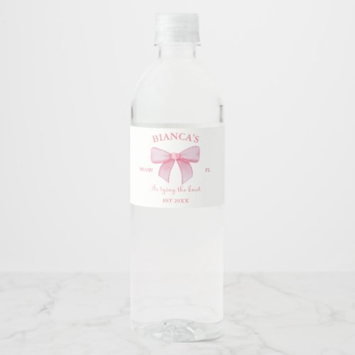 Pink Watercolor Ribbon Blush Bachelorette party Water Bottle Label