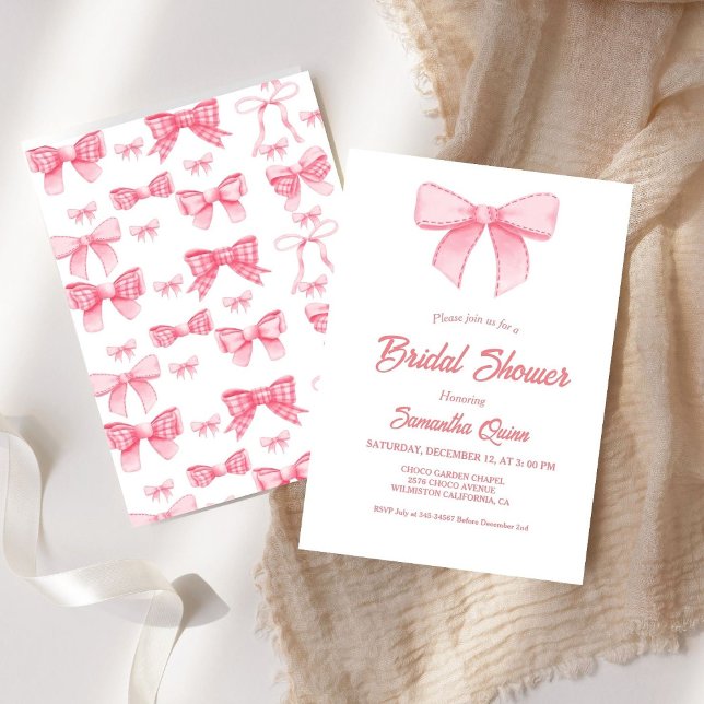 Pink Watercolor Ribbon Blush Bridal Shower Party Invitation (Creator Uploaded)